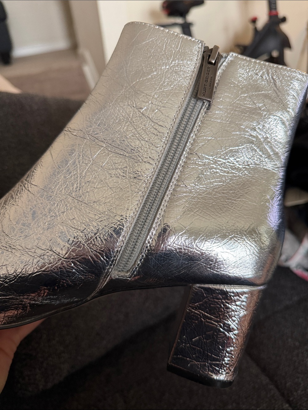 Kurt Geiger London Burlington metallic silver leather ankle boots size EU 40.5 - Picture 6 of 9